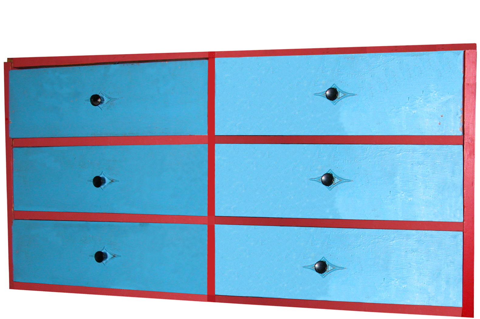 Blue and red chest of drawers
