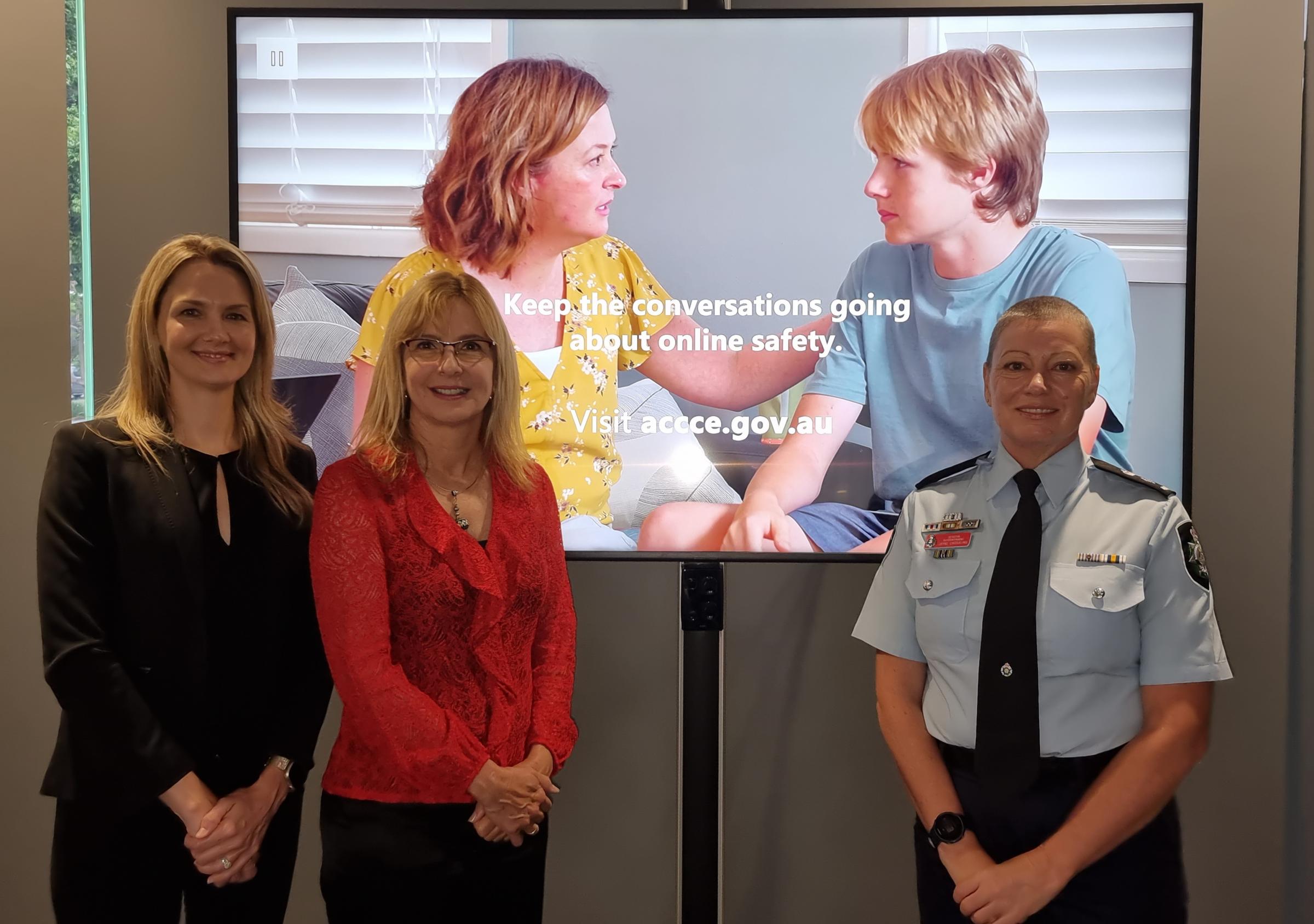 Melissa Roberts Project Manager and Maria Bennett CEO Neighbourhood Watch Australasia with AFP Superintendent Jayne Crossling, at the launch of the Keeping Kids Safe Online campaign