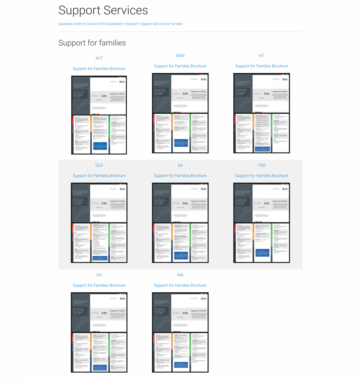 Screenshot of ACCCE Support Brochures